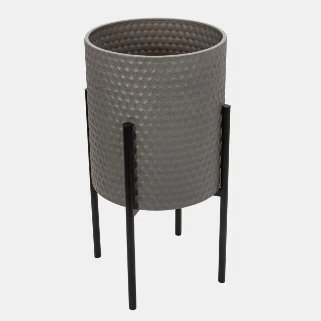 S/2 HONEYCOMB PLANTER ON METALSTAND, GRAY/BLK