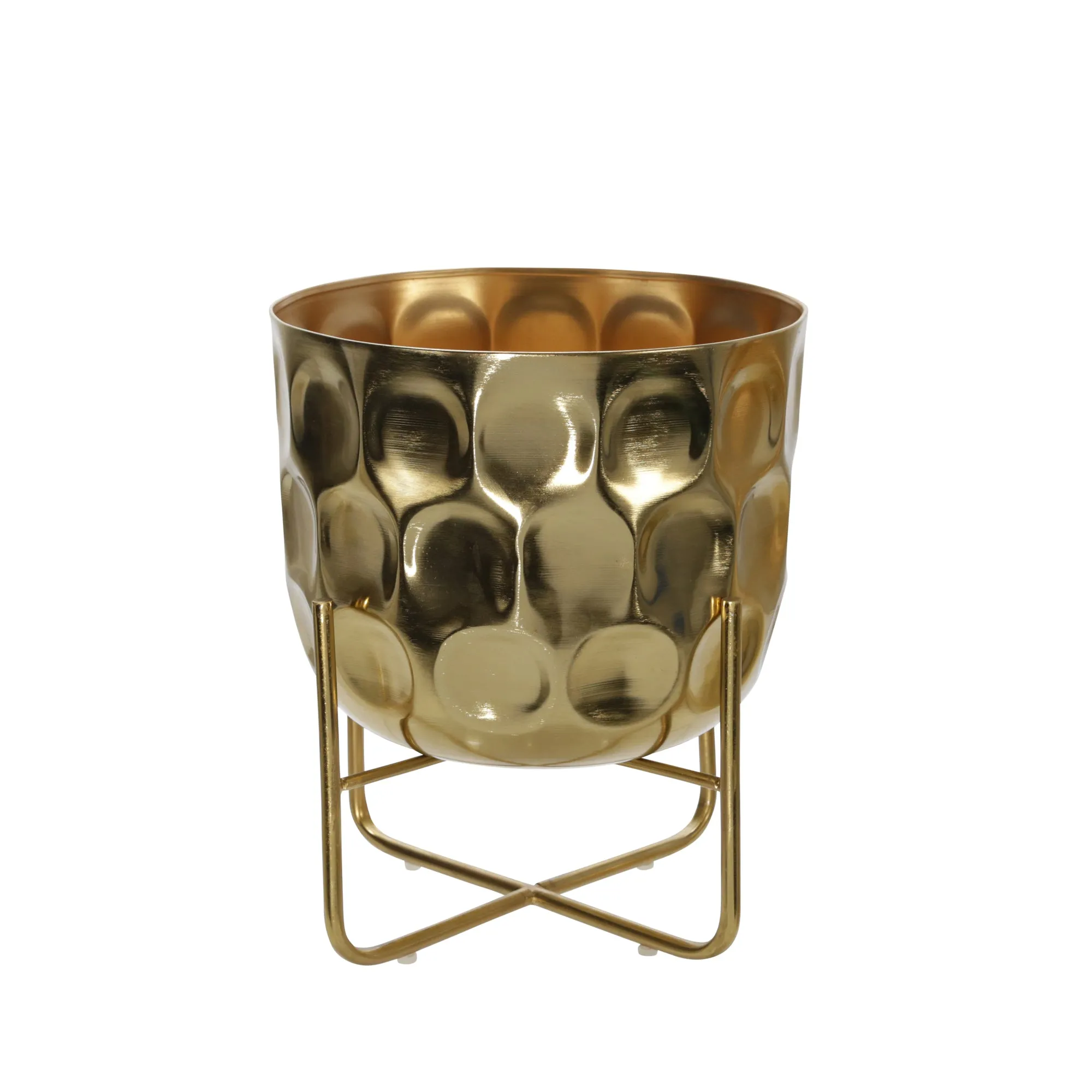 S/2 METAL 12/15" HAMMERED PLANTER, GOLD