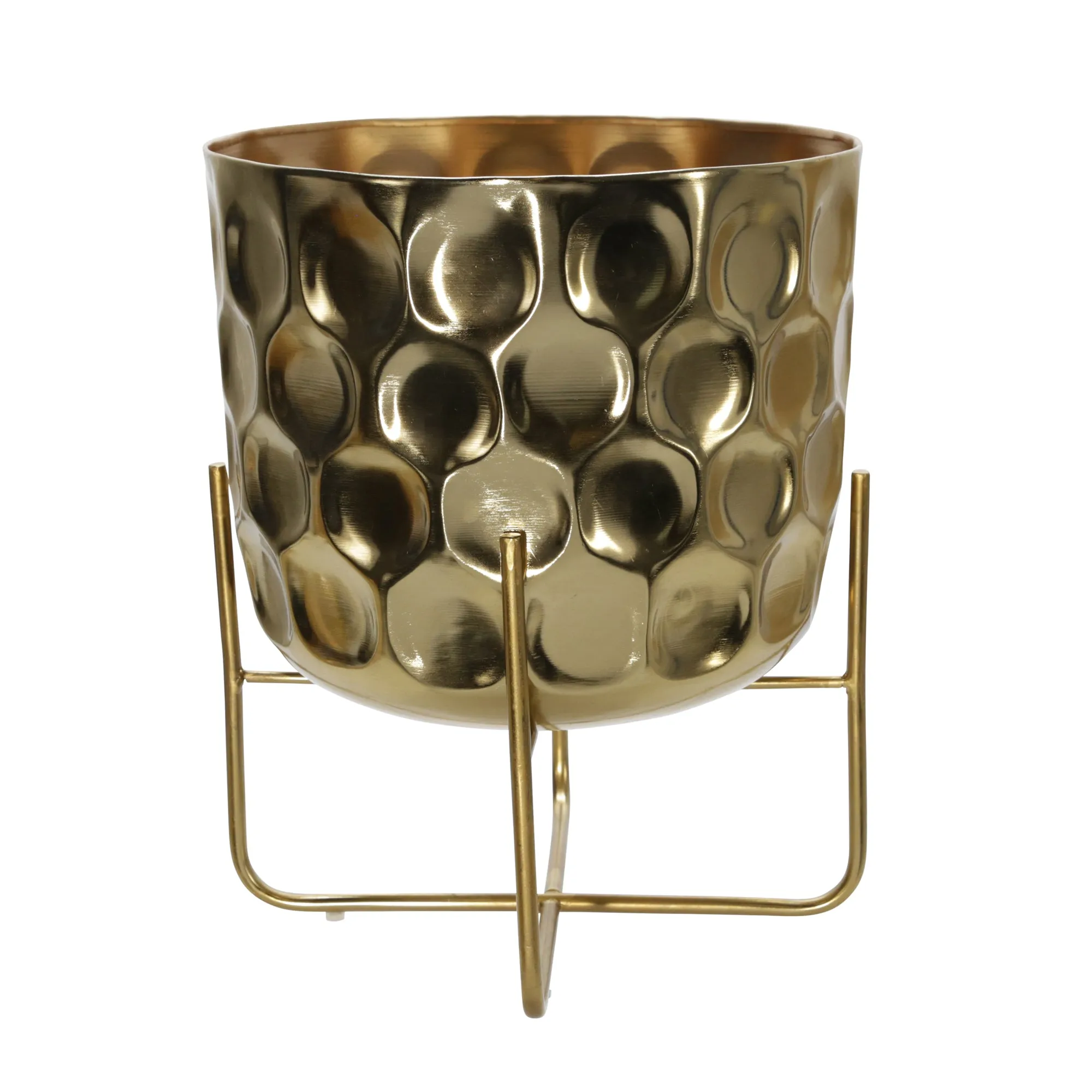 S/2 METAL 12/15" HAMMERED PLANTER, GOLD