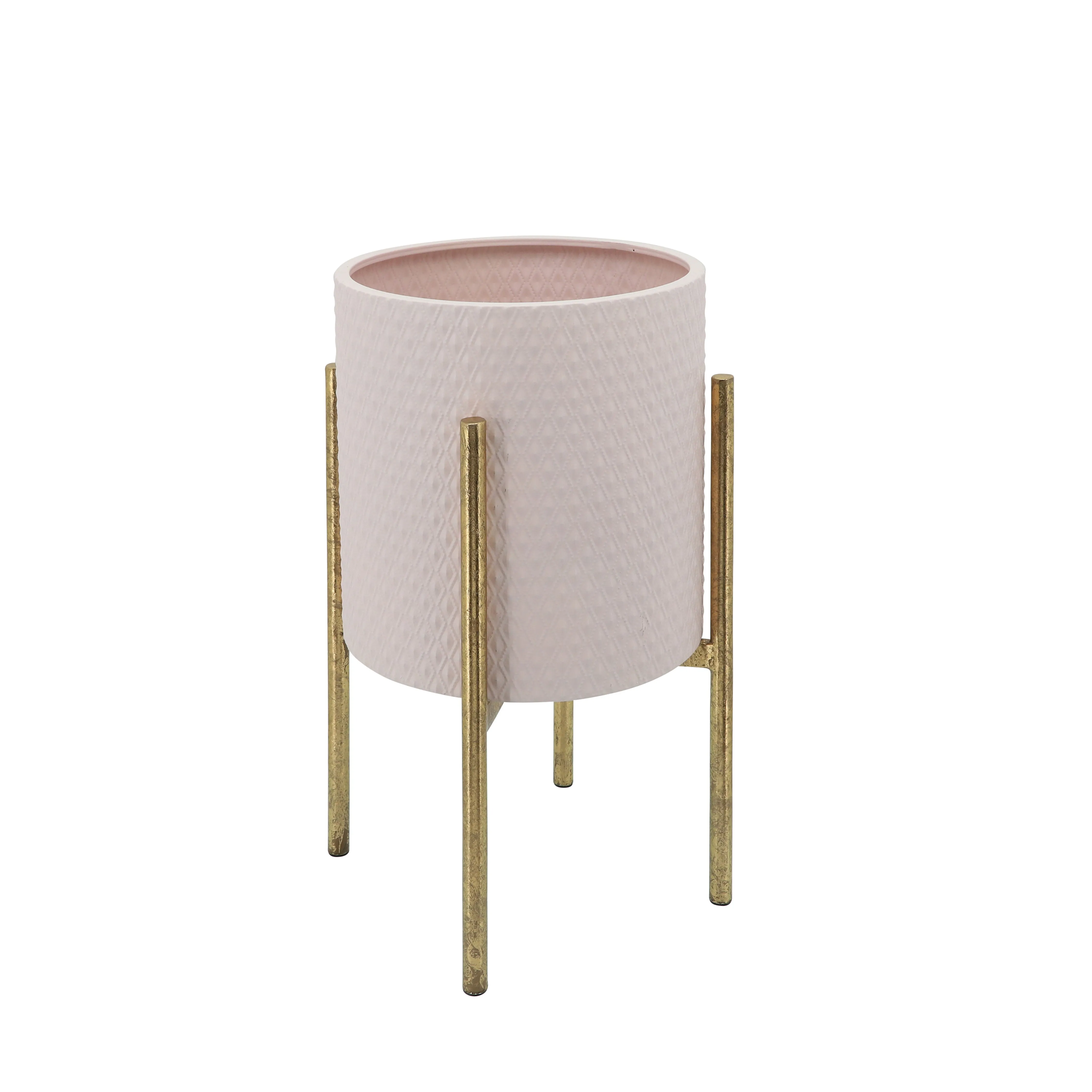S/2 TEXTURED PLANTER ON METAL STAND, PINK/GOLD