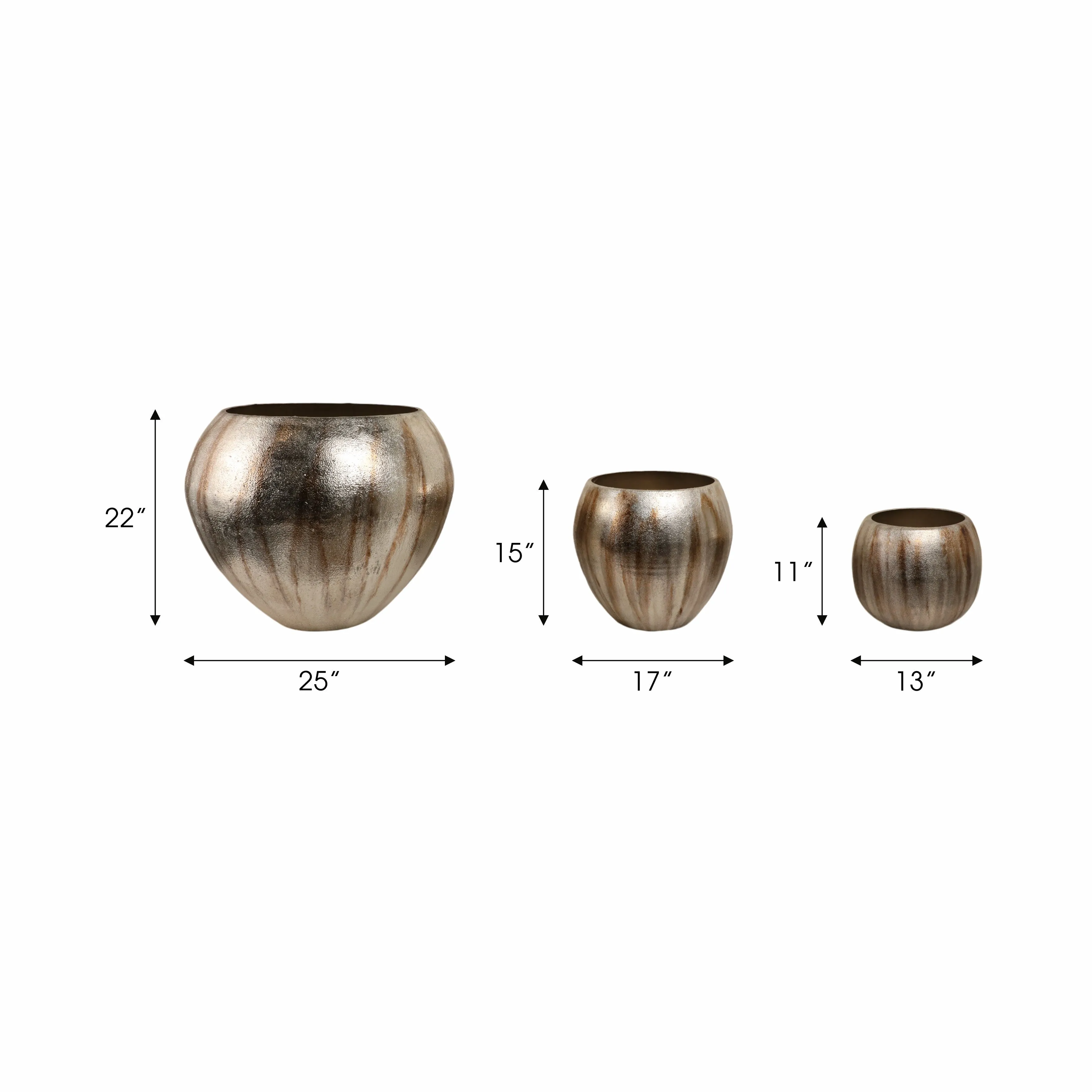 S/3 13/18/25" Noatak Antique Silver Planters