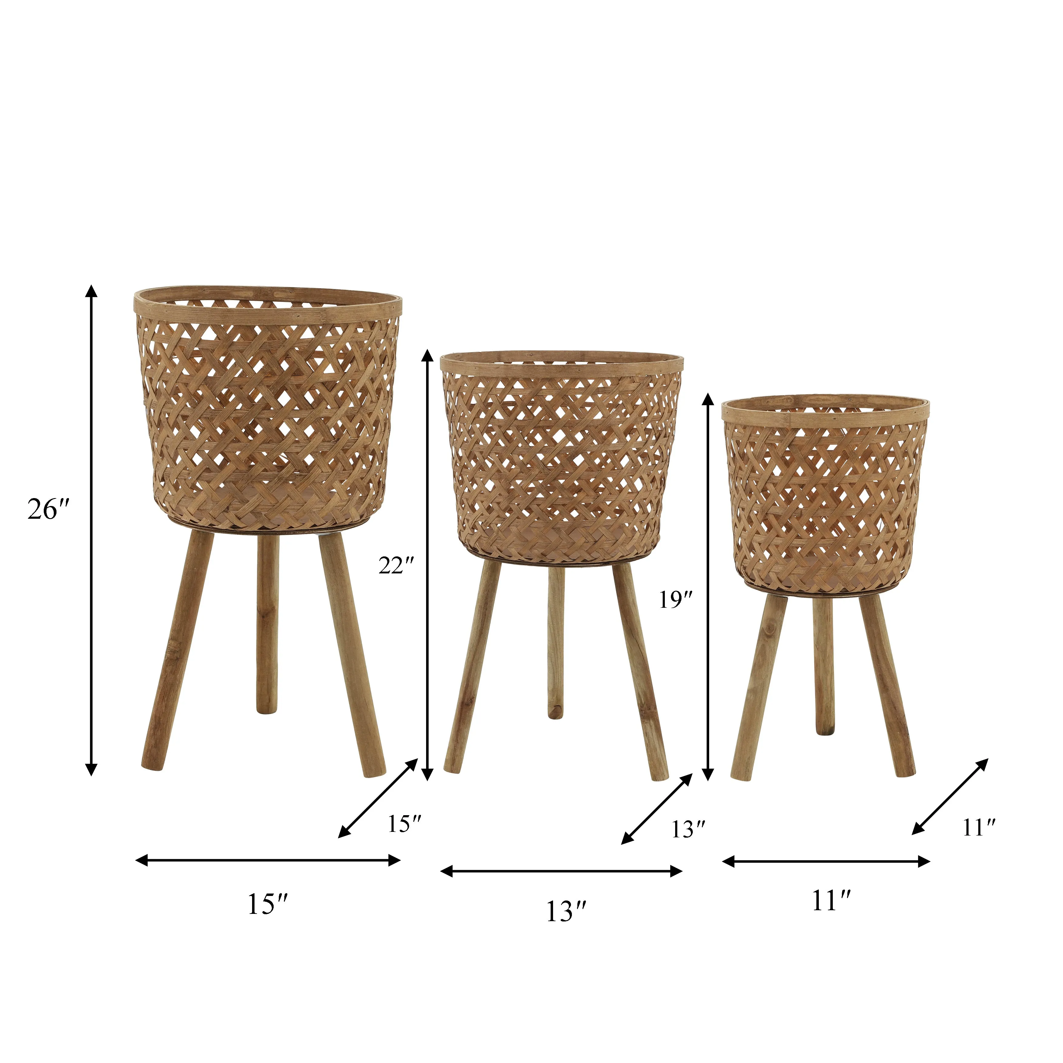 S/3 BAMBOO PLANTERS 11/13/15" NATURAL