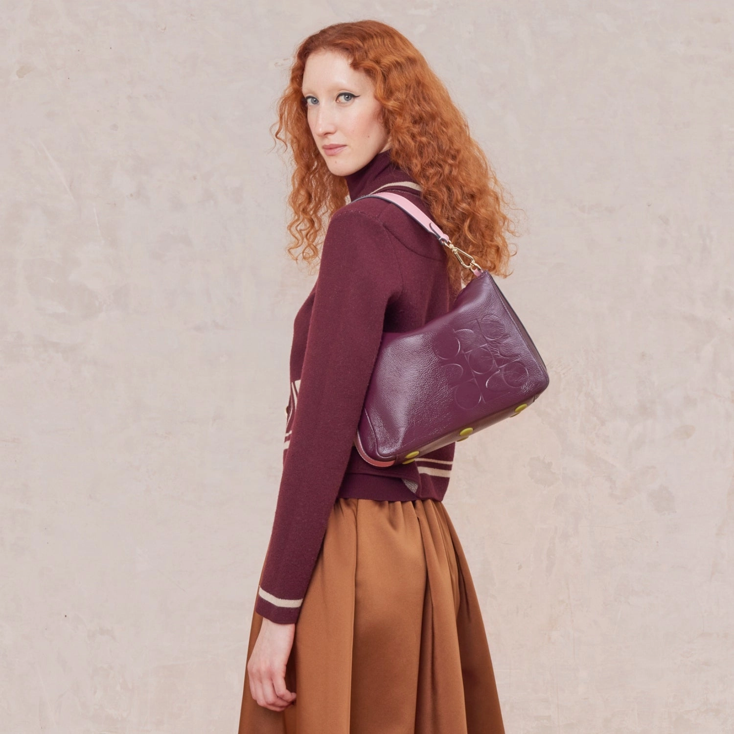Shop the Savings Small Softie Leather Shoulder Bag - Ok Colourblock Burgundy