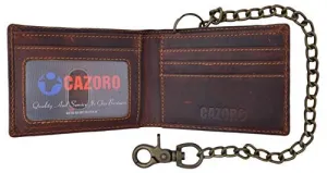 Todays Special Picks Men'S Rfid Signal Blocking Biker'S Slim Bifold Chain Card Id Vintage Brown Leather Wallet
