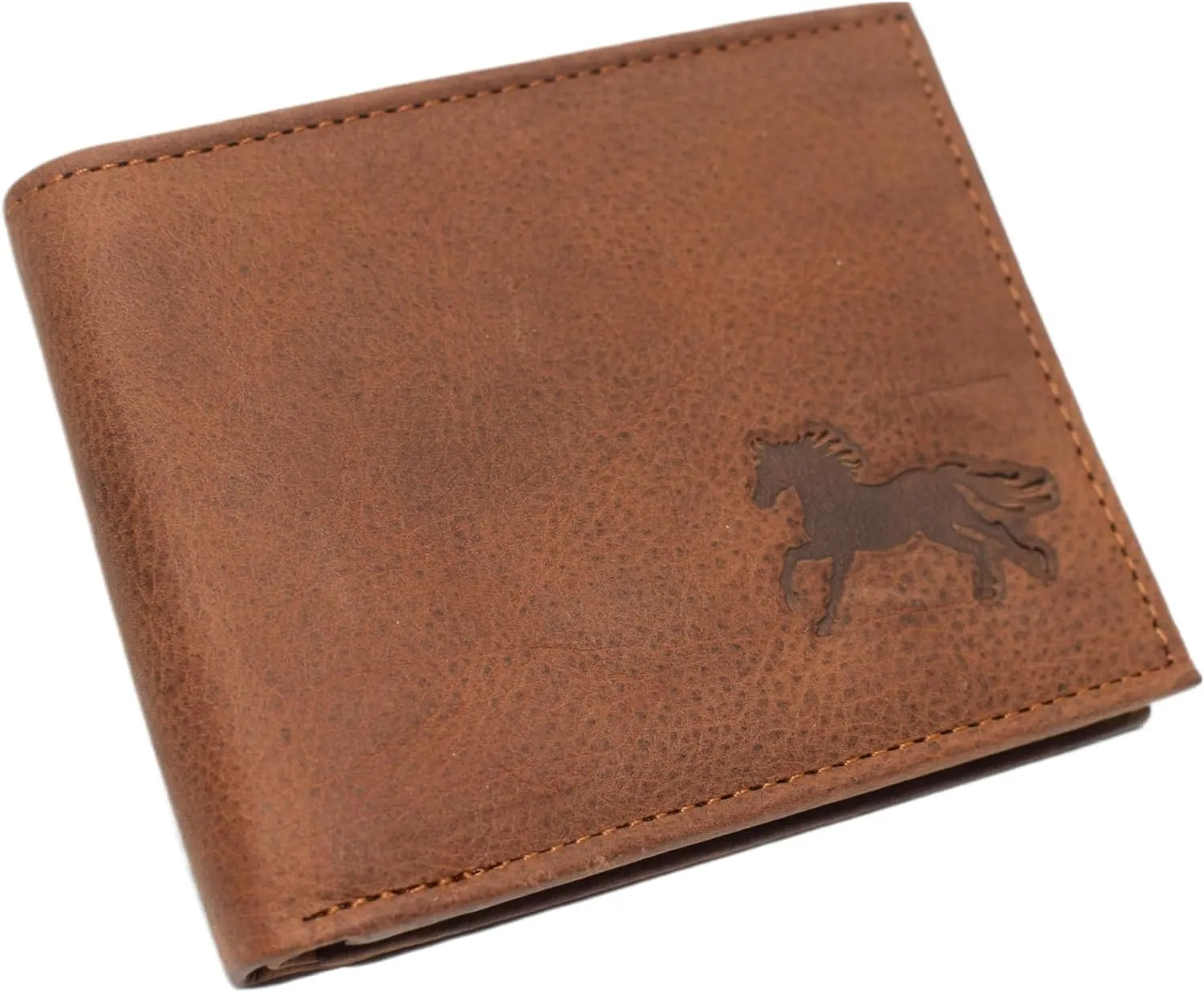 Hot Sale Alert Sale Ending Soon Marshal Horse Running Rfid Blocking Men'S Genuine Leather Bifold Trifold Wallets For Men (Bifold)