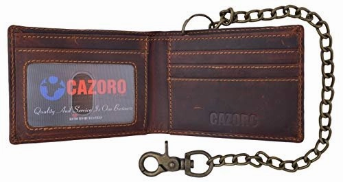 Todays Special Picks Men'S Rfid Signal Blocking Biker'S Slim Bifold Chain Card Id Vintage Brown Leather Wallet