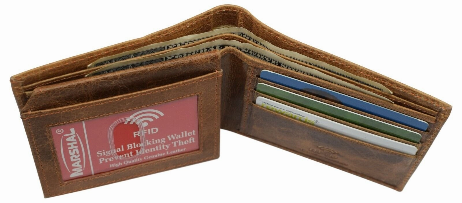 Rfid Blocking Genuine Hunter Leather Men'S Bifold Logo Debossed Wallets MustHave Deal