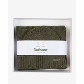 Barbour Carlton Fleck Beanie & Scarf Gift Set - Olive Save Big Online Special Online Offer