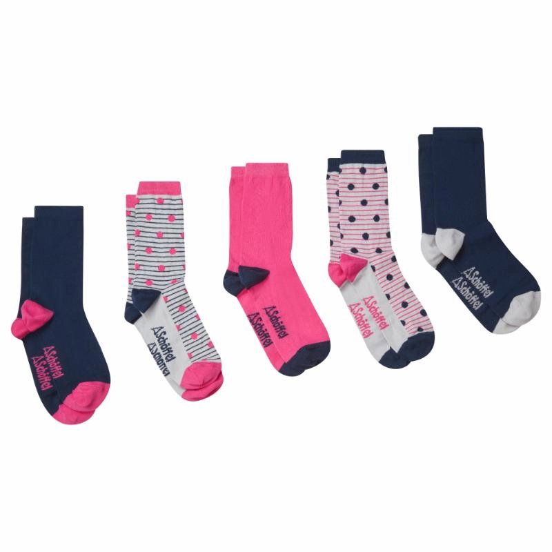Schoffel Ladies Bamboo Socks (Box Of 5) 4-7 Uk - Navy/Pink Mix Limited Offer Alert