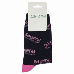 Schoffel Ladies Cotton Sock - Pink Countrywear Logo Hot Pick Sale