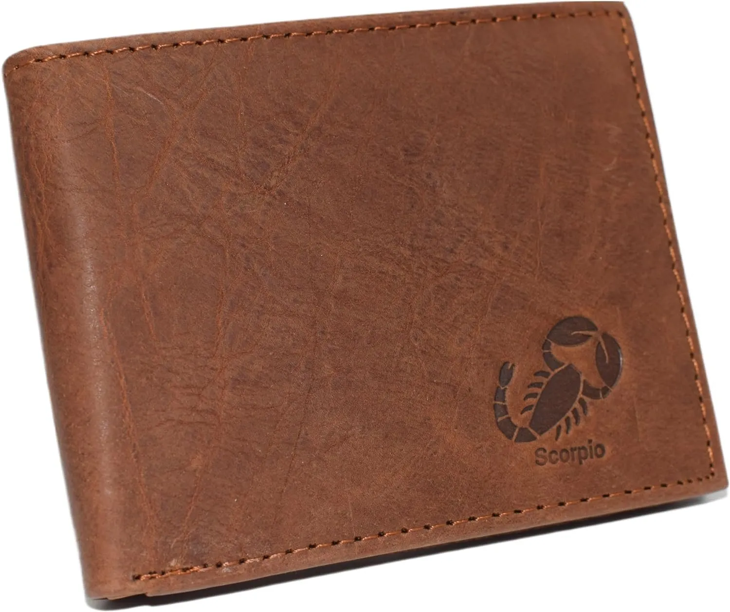 Hot Pick Online Todays Best Deal Scorpio Logo Men'S Bifold Trifold Rfid Blocking Real Leather Wallet Scorpion Zodiac Sign (Trifold)