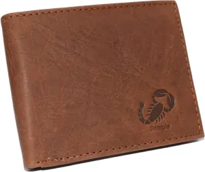 Hot Pick Online Todays Best Deal Scorpio Logo Men'S Bifold Trifold Rfid Blocking Real Leather Wallet Scorpion Zodiac Sign (Trifold)