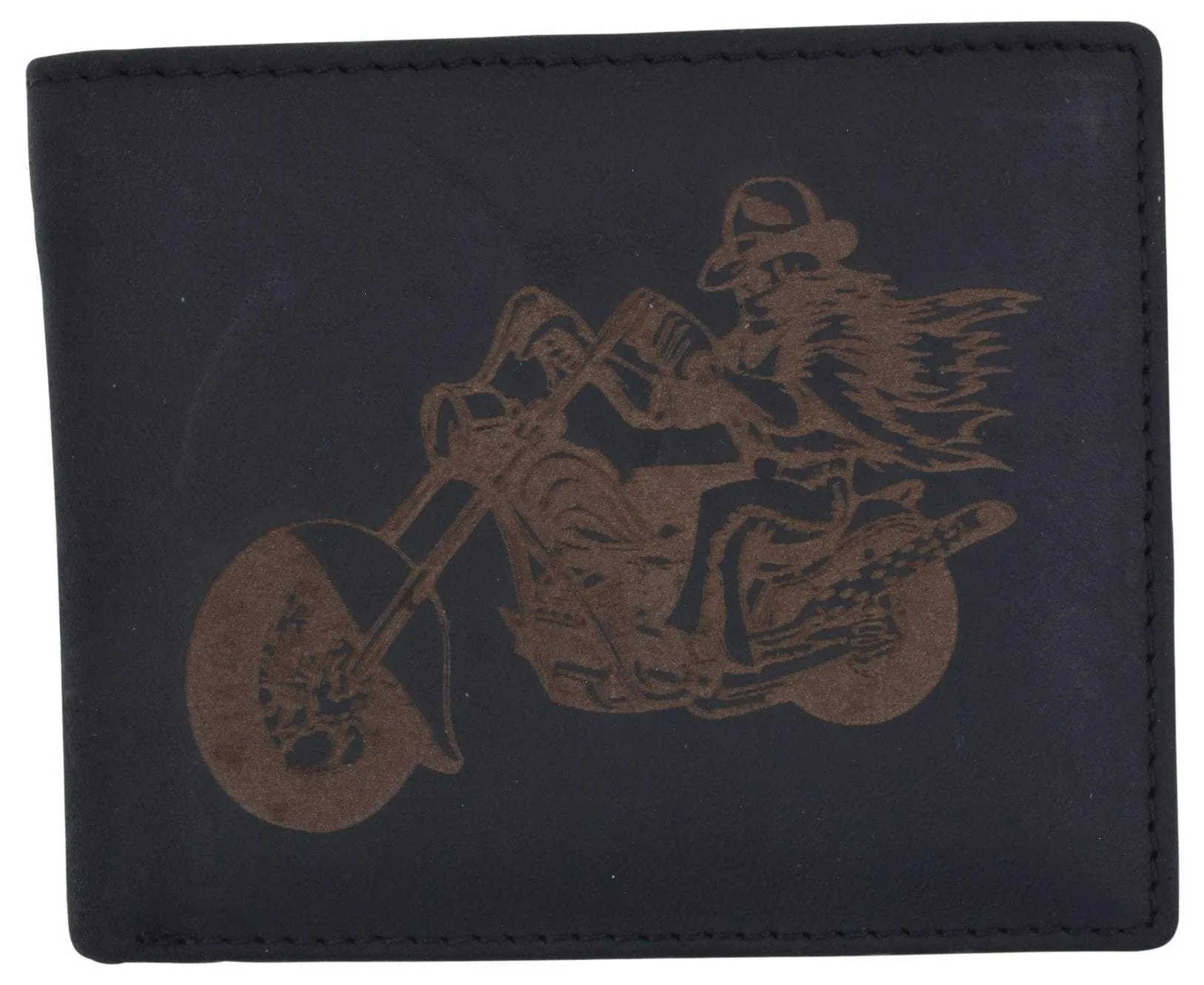 Men'S Motorcycle Biker Logo Rfid Blocking Genuine Leather Bifold Wallet Special Online Offer