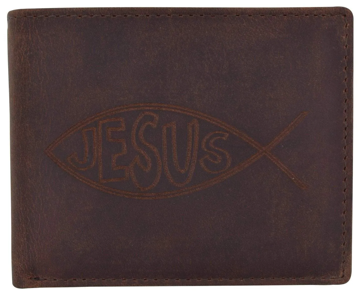 New Men'S Rfid Jesus Printed Logo Genuine Leather Bifold Wallet  Todays Special Picks
