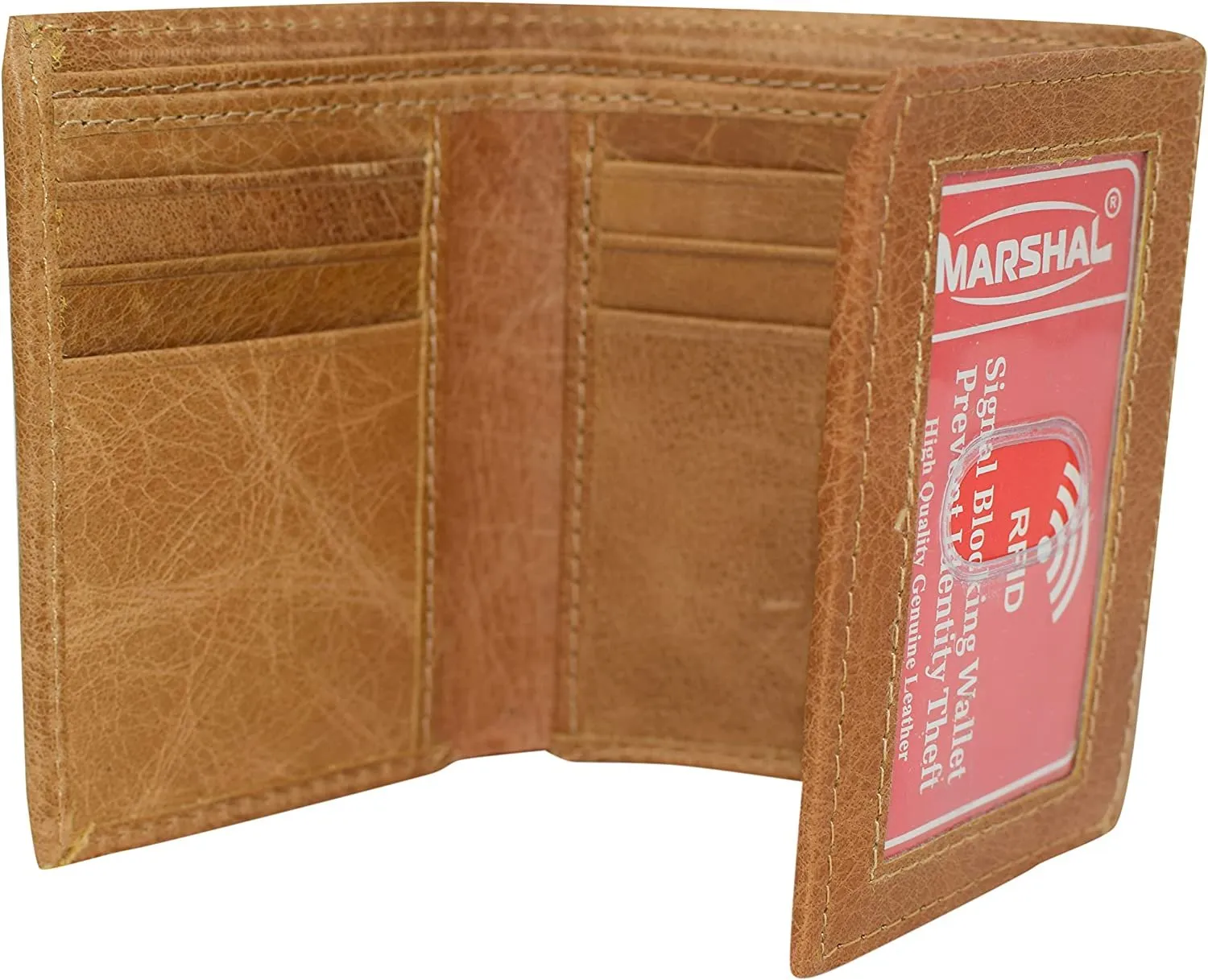 Hot Pick Sale Clearance Alert Now Marshal Rfid Blocking Men'S Cowhide Leather Outside Id Credit Card Holder Trifold Tan Wallet