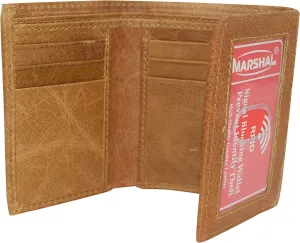 Hot Pick Sale Clearance Alert Now Marshal Rfid Blocking Men'S Cowhide Leather Outside Id Credit Card Holder Trifold Tan Wallet