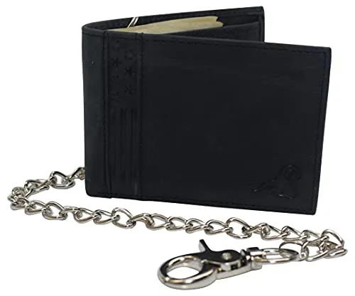 Mens Rfid Blocking Chain Biker Wallet Genuine Leather Bifold Usa Stars & Stripes Design Wallets For Men Hot Offer Frenzy Dont Miss Out