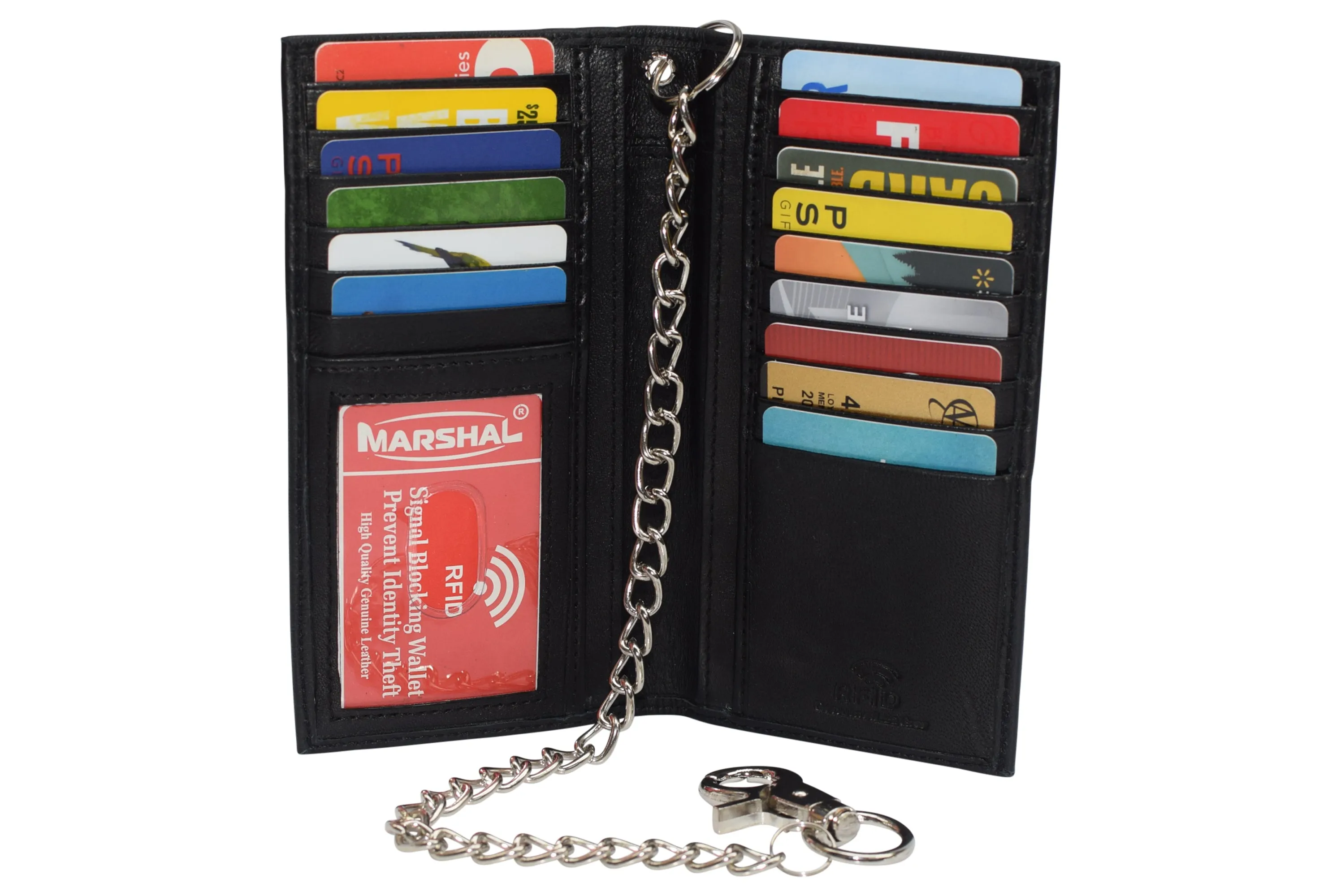 Save Big Online Big Hot Sale Rfid Blocking Chain Wallets For Men Biker Long Bifold Genuine Leather Wallet With Chain