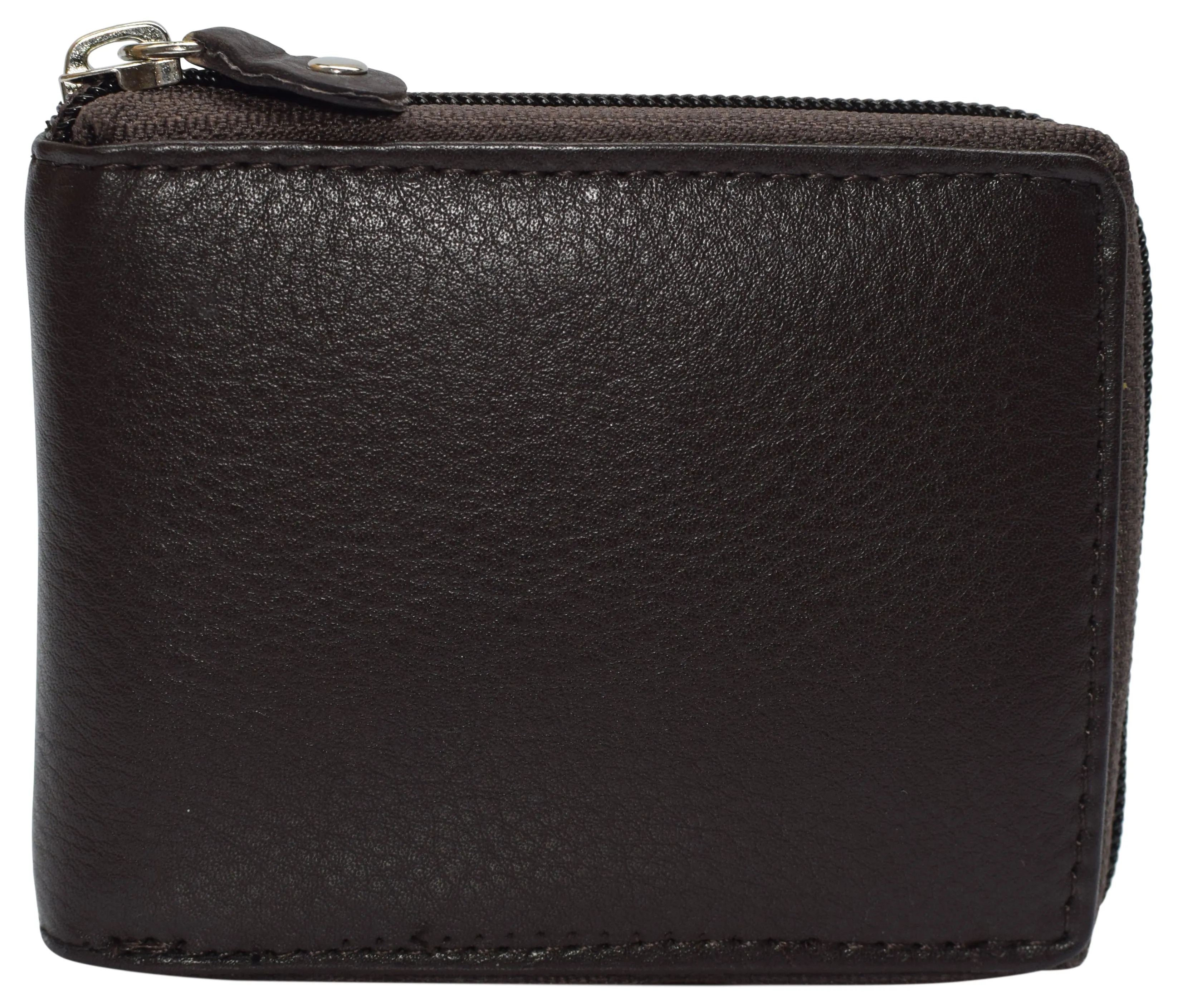 Deal Frenzy Today Rfid Blocking Mens Zip Around Wallet Cowhide Leather Zipper Bifold