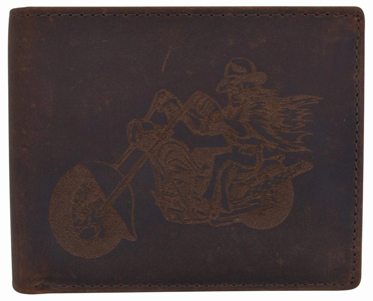 Men'S Motorcycle Biker Logo Rfid Blocking Genuine Leather Bifold Wallet Limited Time Hot Deal
