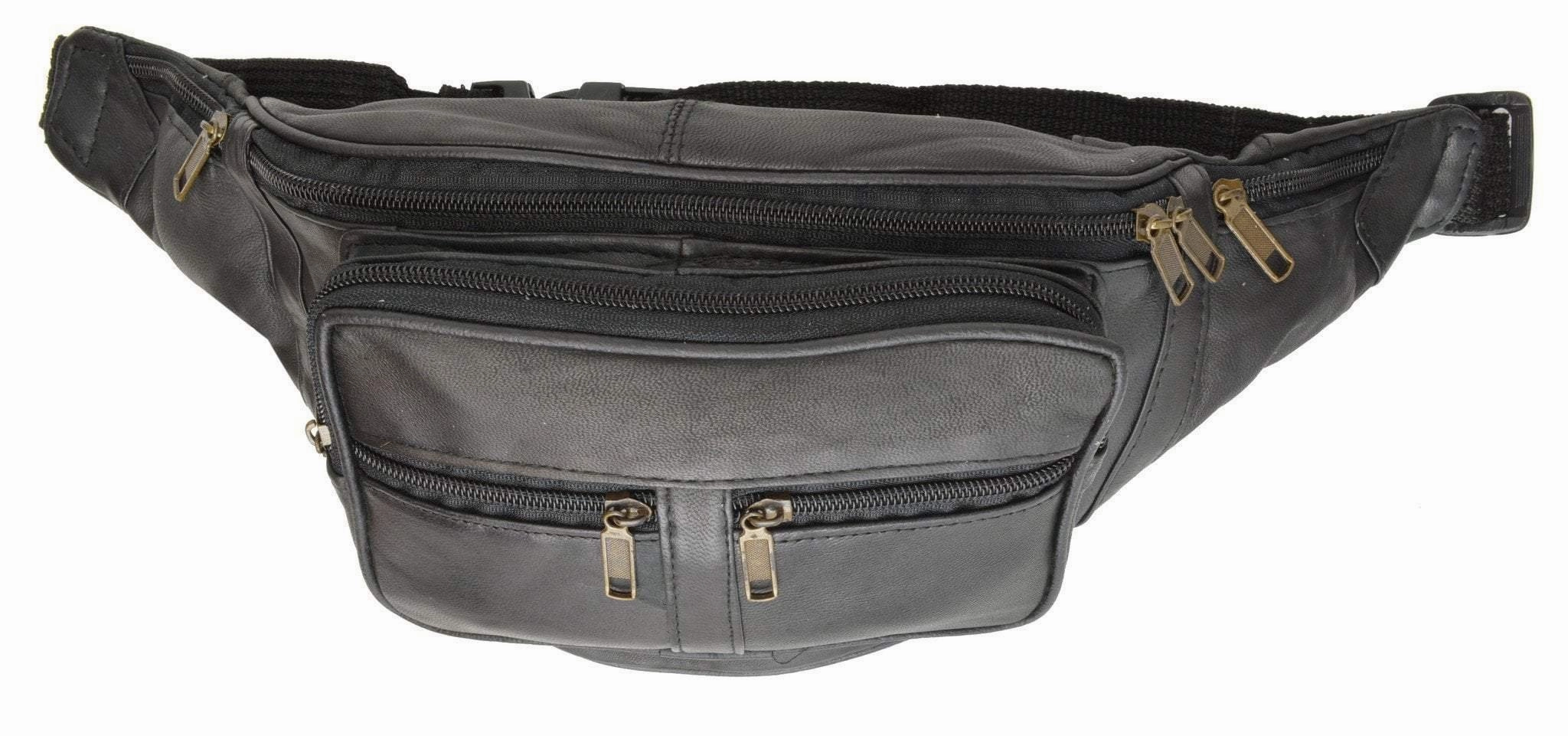 Top Grain Black Genuine Leather Waist Bag/Fanny Pack/ Waist Hip Purse 524 (C) Price Slash Today