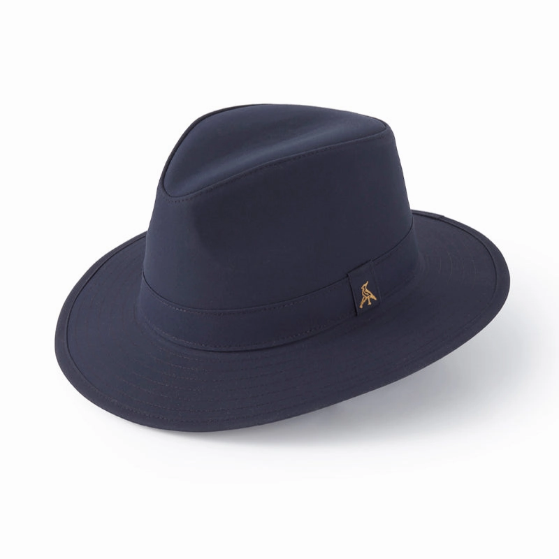 Hicks & Brown Darsham Wax Fedora Hat - Navy Instant Savings Deal Limited Edition Offer