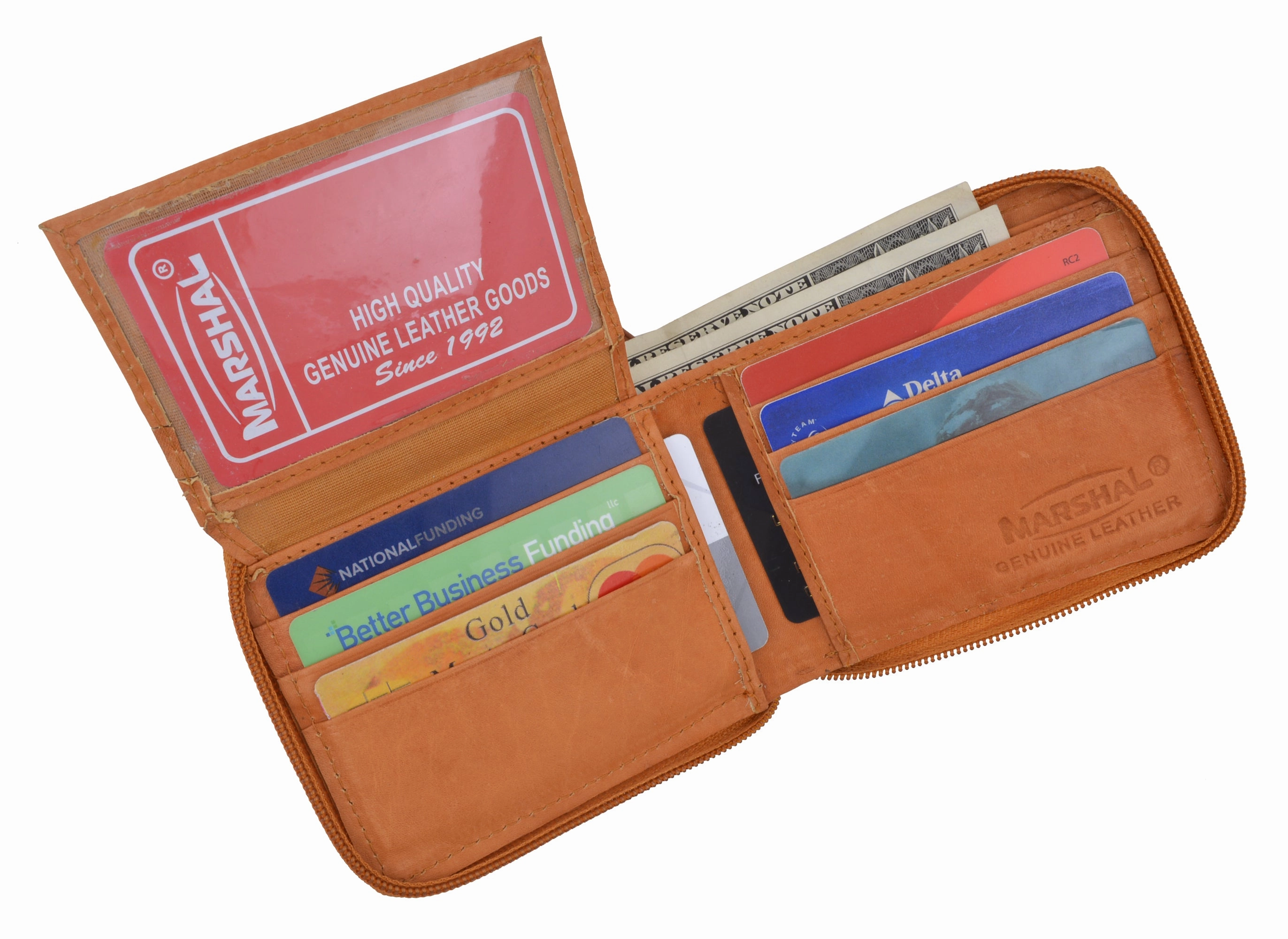 Genuine Leather Men'S Zipper Zip-Around Organizer Bifold Wallet 1256 Cf MustHave Items Exclusive Hot Pick
