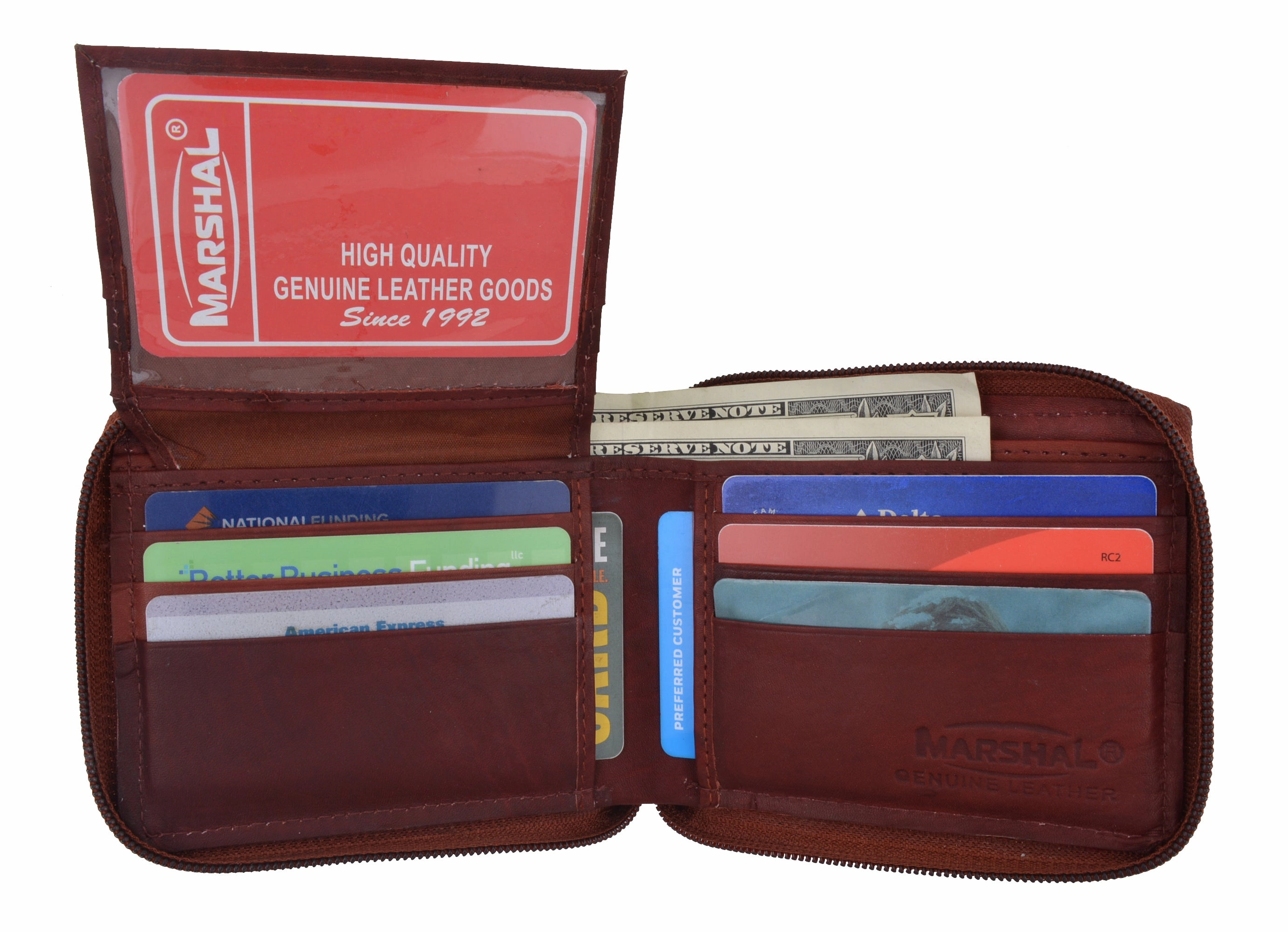 Shop Hot Picks Todays Hot Pick Genuine Leather Men'S Zipper Zip-Around Organizer Bifold Wallet 1256 Cf