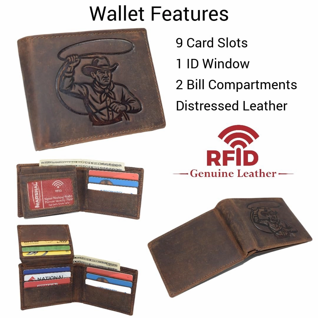 Today Only Steal Marshal Cowboy Lasso Wallet For Men Western Bifold Rfid Blocking Distressed Leather Western Wallet