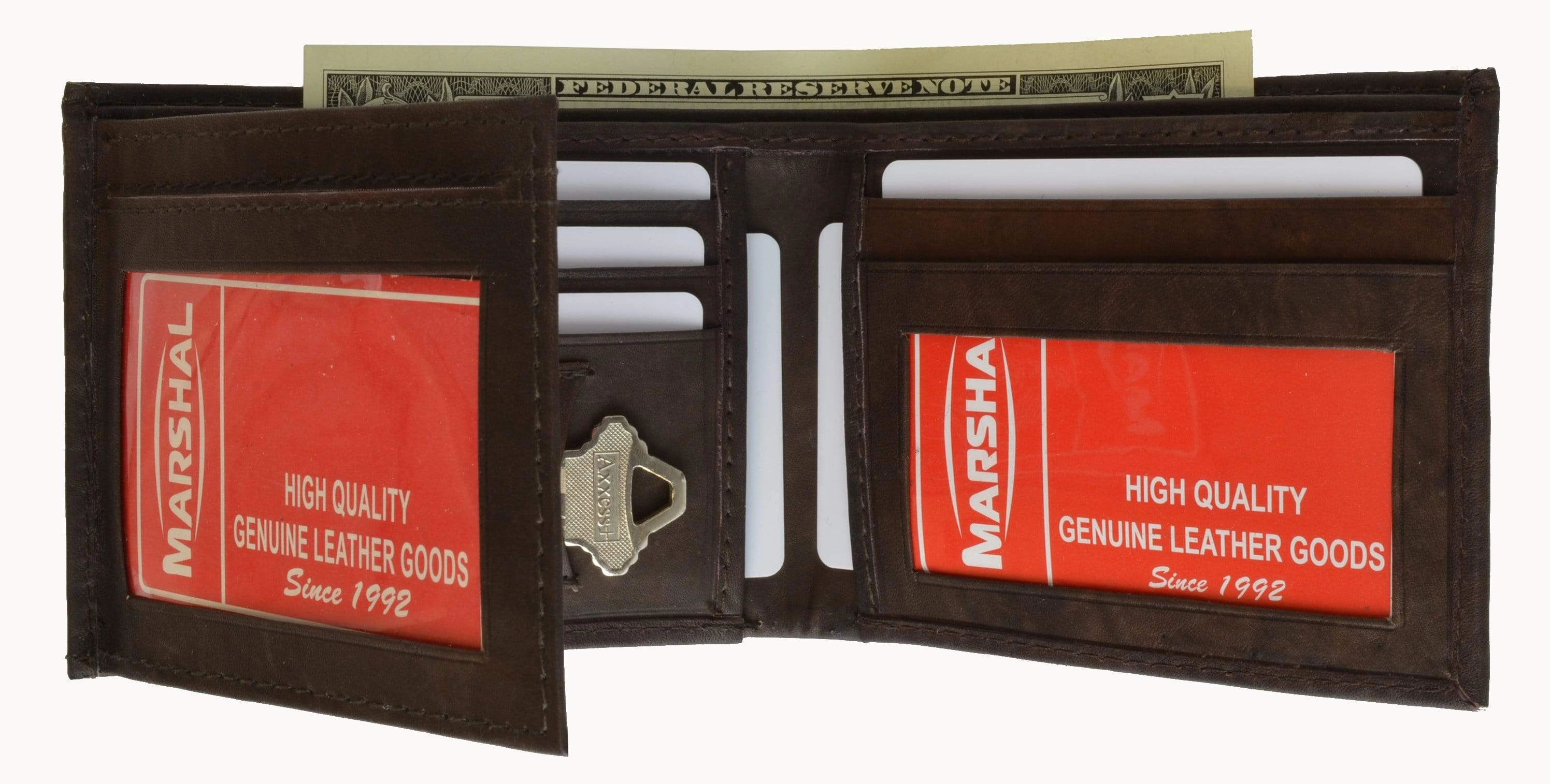 Genuine Leather Bifold 3 Id Windows Card Key Holder Wallet 1792 Cf Hot Price Drop Limited Stock Hot Deal