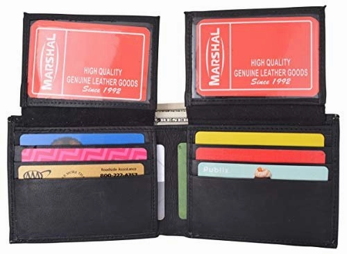 Mens Leather Multi Card Bifold With Double Flip-Up 4 Id Windows Black Todays Special Picks
