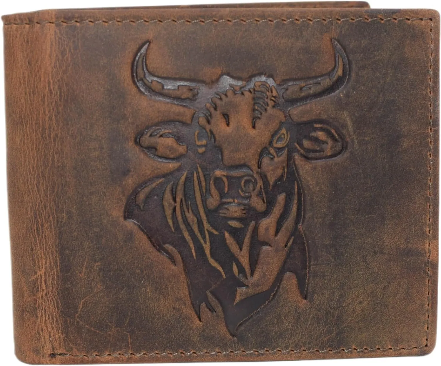 Western Rodeo Bull Wallet For Men - Vintage Cowhide Leather Patriotic Bifold Wallet For Cowboys - MenS Wallets Bifold Rfid Blocking Card Holder Wallet (Brown) Trending Now Offer