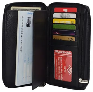 Rfid Blocking Genuine Leather Long Bifold Zipper Checkbook Cover Wallet Clearance Sale Now