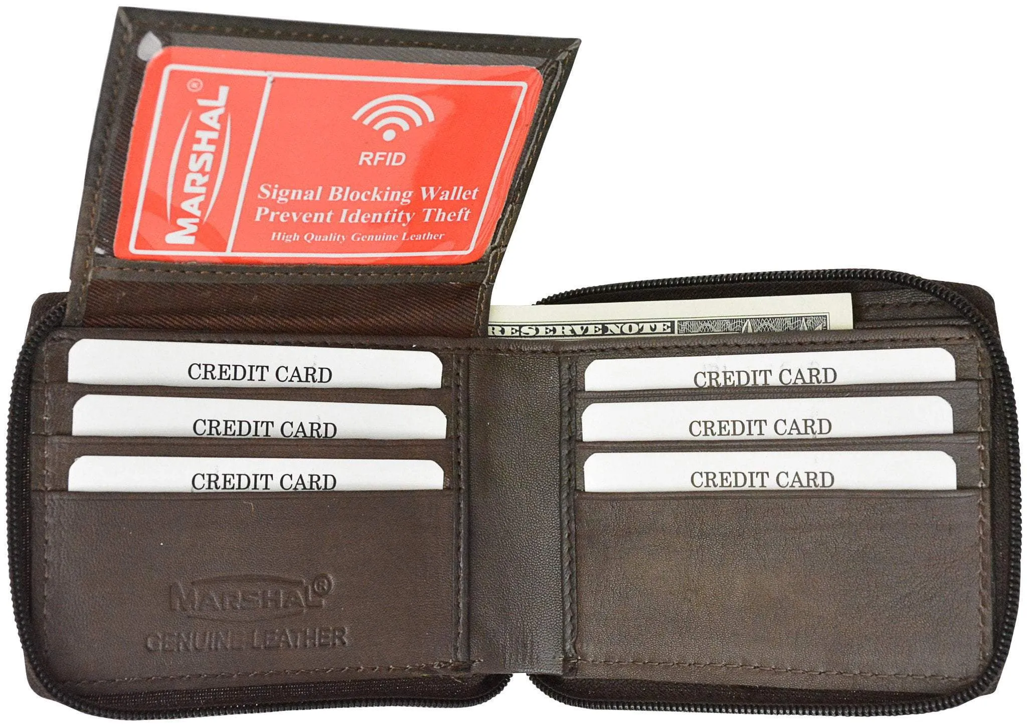 Special Deals Online Rfid Blocking Soft Premium Leather Zip Around Id Bifold Wallet Rfid P 1256 (C)