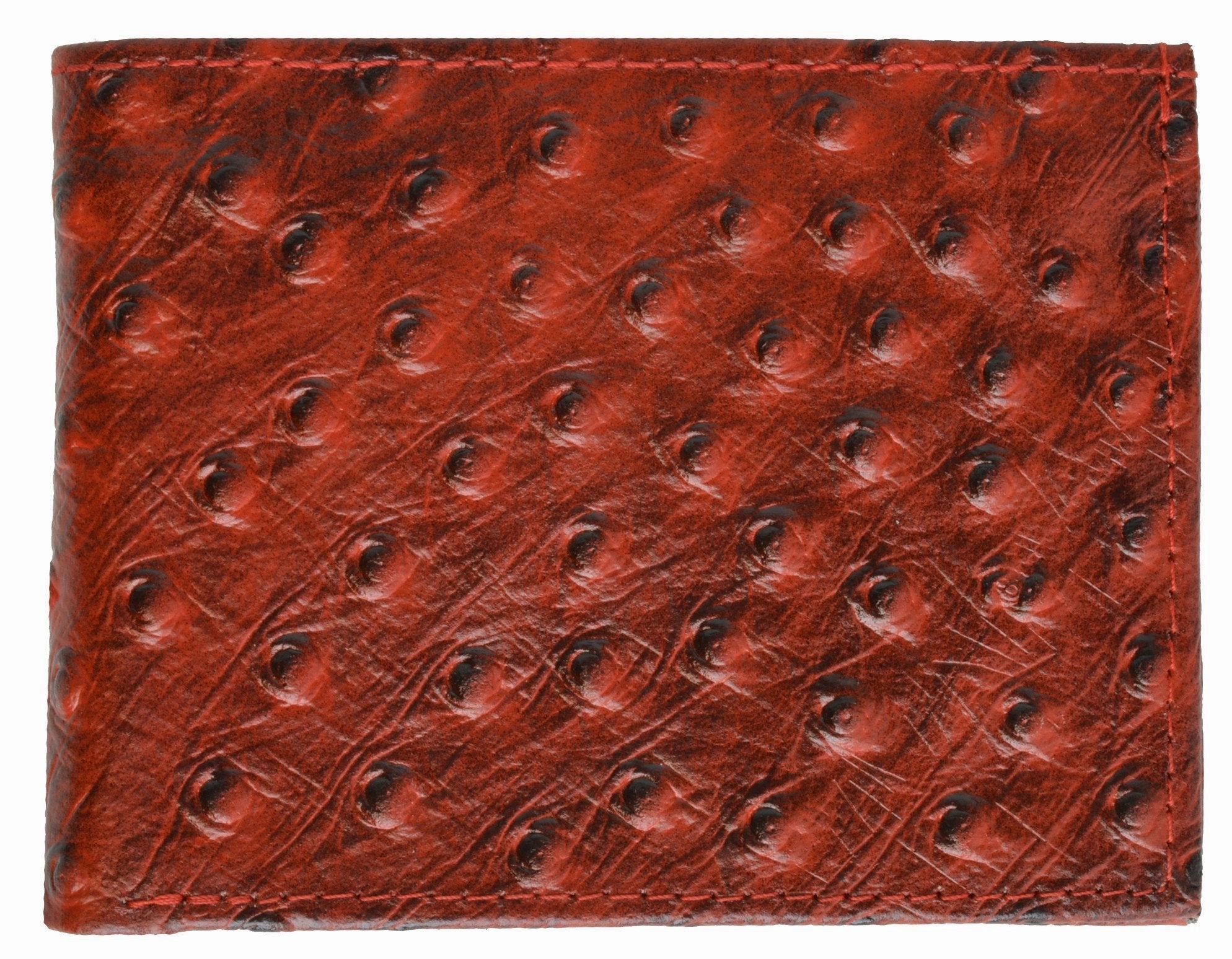 Grab It Now Ostrich Print Cowhide Leather Bifold Wallet With Flip Id Window & Credit Card Slots 71053 Os