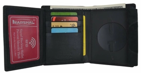 Daily Special Offer Genuine Leather Rfid Blocking Trifold Badge Holder Id Wallet Black