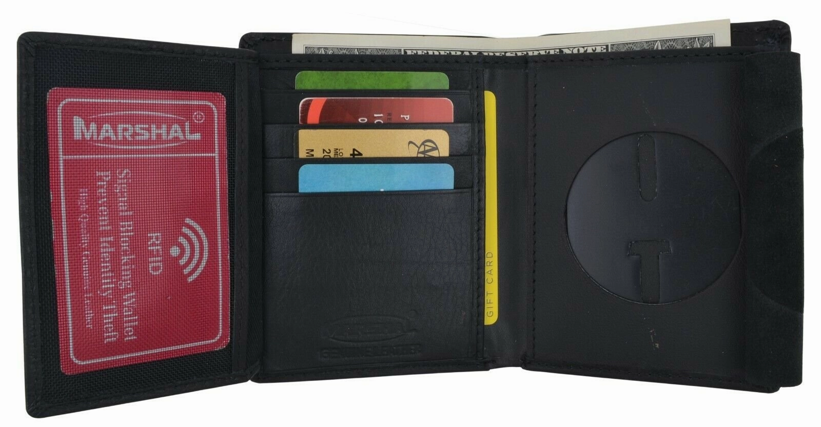 Daily Special Offer Genuine Leather Rfid Blocking Trifold Badge Holder Id Wallet Black