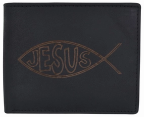 Biggest Savings Now New Men'S Rfid Jesus Printed Logo Genuine Leather Bifold Wallet 