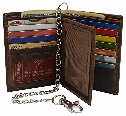Rfid Blocking Hipster Bifold Vintage Leather Chain Biker Wallet For Men Todays Hot Savings Gift Sale Event