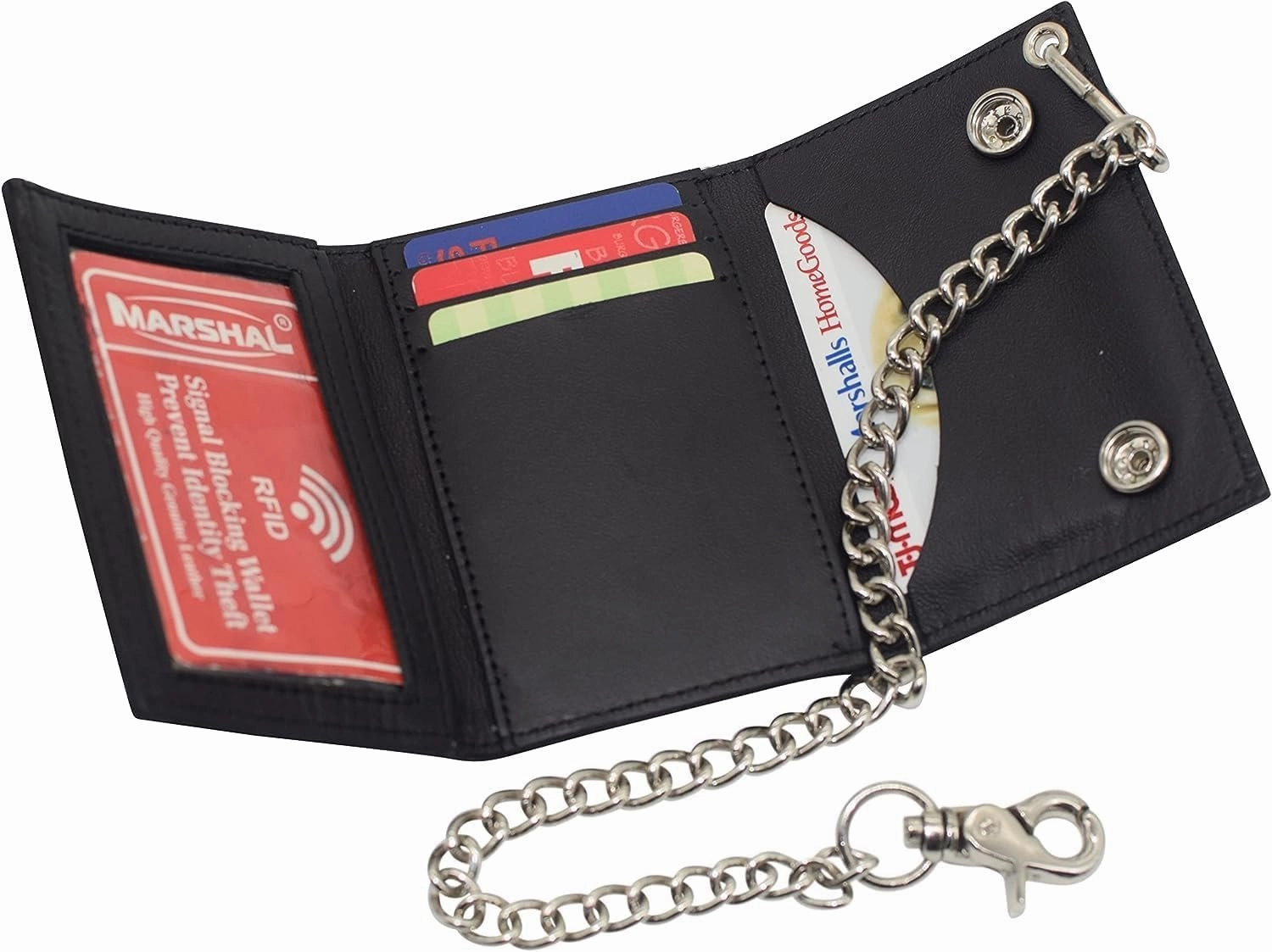 Grab Your Deal Today Rfid Blocking Jesus Fish Men'S Trifold Ichthys Biker Genuine Leather Steel Chain Wallet Snap Closure (Jesus Fish Blind)