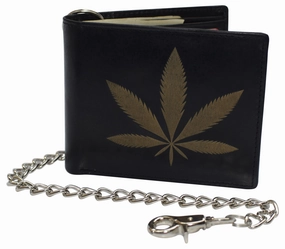 Trending Deals Today Men'S Genuine Leather Rfid Blocking Bifold Chain Logo Wallets Black, Biker Wallet For Men