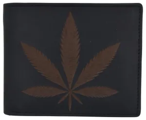 Genuine Leather Rfid Bifold Mens Marijuana Leaf Logo Wallet Online Exclusive Offer Clearance Savings Now
