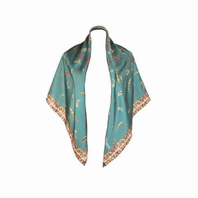 Clare Haggas Birds Of A Feather Large Twill Silk Scarf - Teal Trending Today Steal