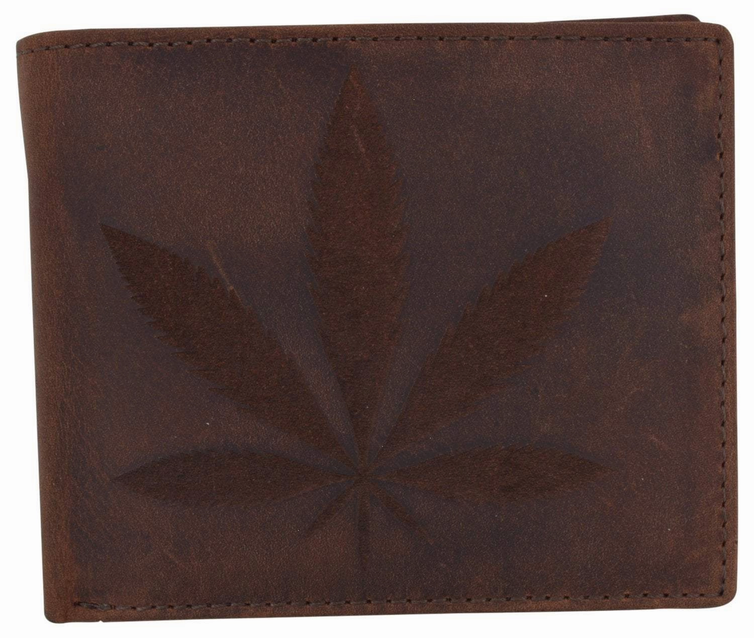 Genuine Leather Rfid Bifold Mens Marijuana Leaf Logo Wallet Mega Discount Today MustShop Sale