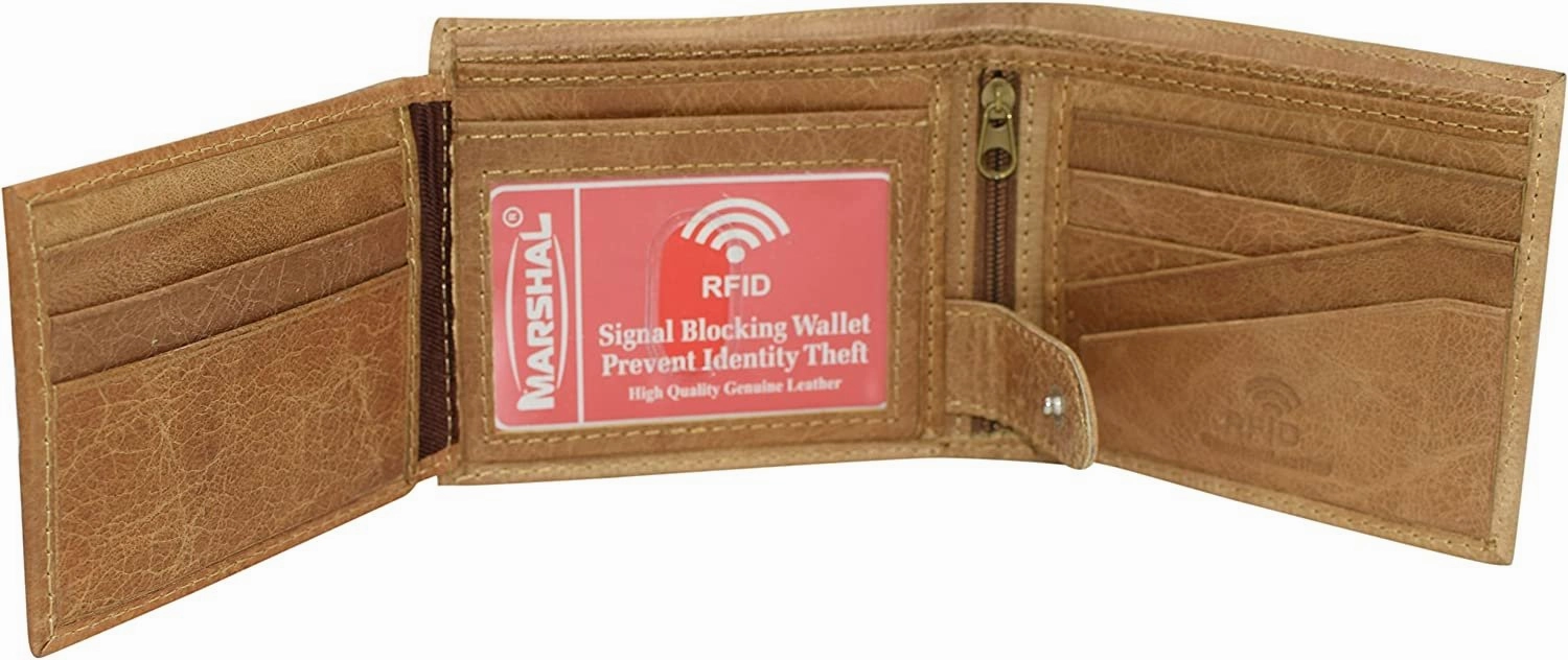 Steal the Deal Now MustHave Deal Genuine Leather Men'S Rfid Blocking Extra Capacity Expandable Snap Bifold Tan Wallet For Men