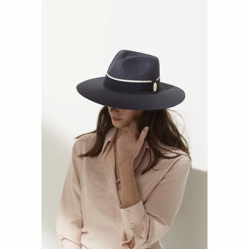 Hicks & Brown Hemley Wide Brimmed Summer Fedora - Navy New Arrival Discount