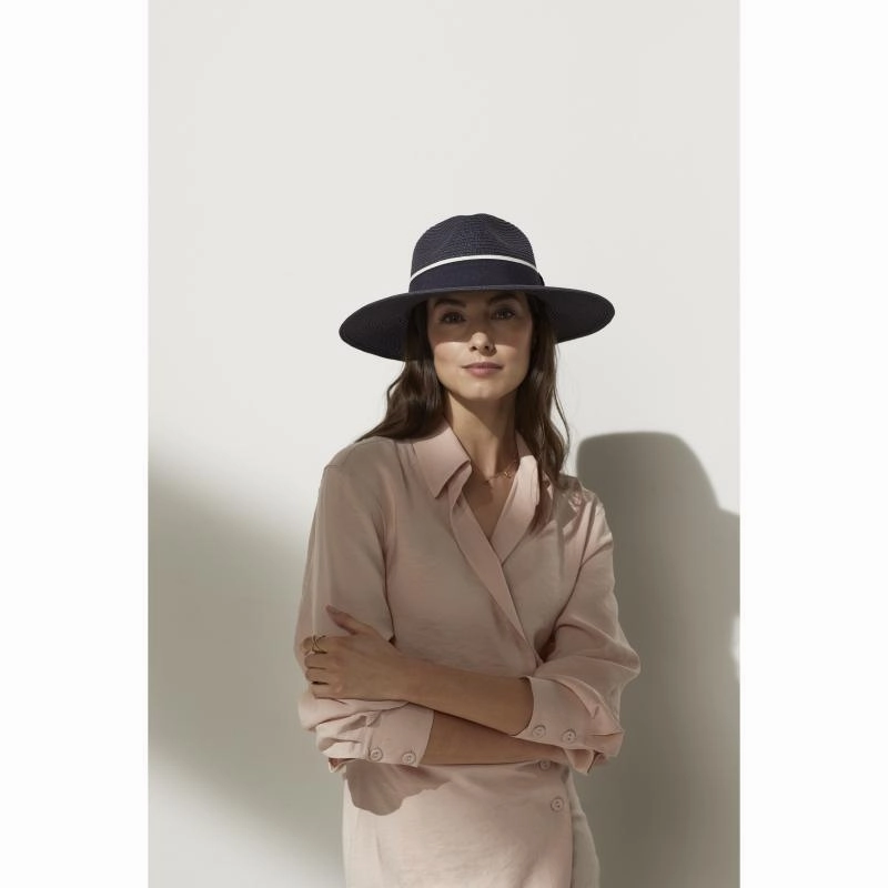 Hicks & Brown Hemley Wide Brimmed Summer Fedora - Navy Todays Hot Savings