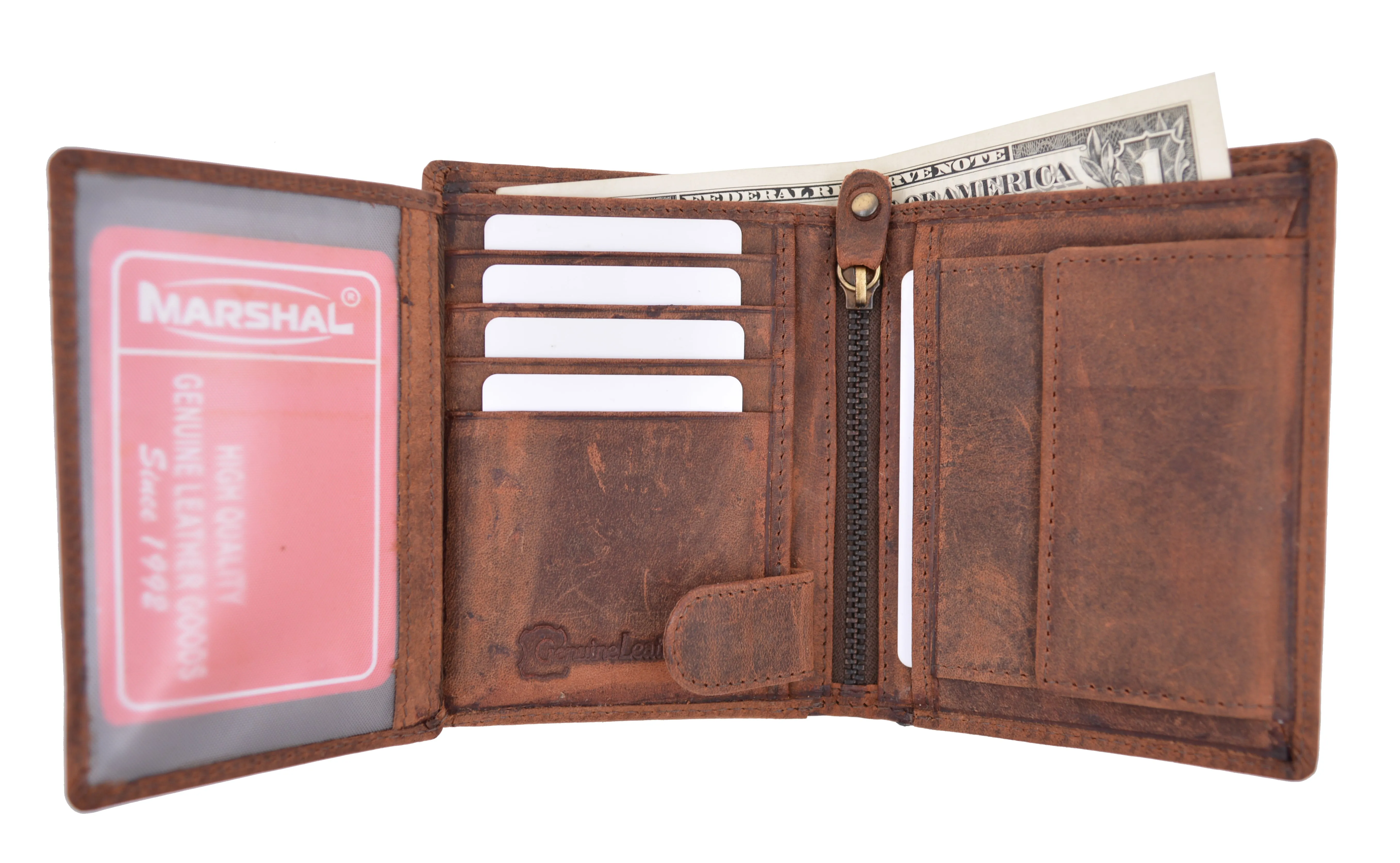 Clearance Sale Now Men'S Chain Biker Vintage Leather Rfid Blocking European Style Bifold Trifold Wallet With Id Window