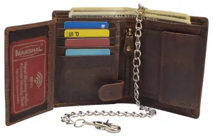 Men'S Chain Biker Vintage Leather Rfid Blocking European Style Bifold Trifold Wallet With Id Window Shop Smart Save