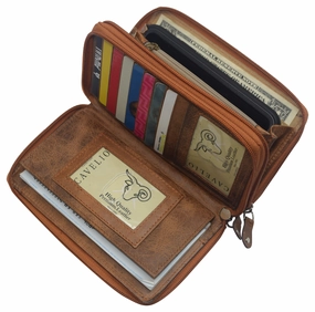 Leather Wallets For Women Rfid Blocking Double Zip Around Credit Card Holder Phone Clutch Clearance Savings Now